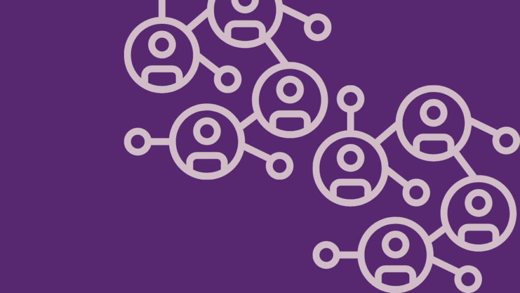 illustration of a network of people connected by lines on a purple background